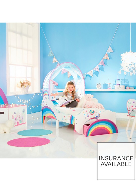 stillFront image of worlds-apart-unicorn-and-rainbow-toddler-bed-with-canopy-and-storage