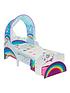  image of worlds-apart-unicorn-and-rainbow-toddler-bed-with-canopy-and-storage