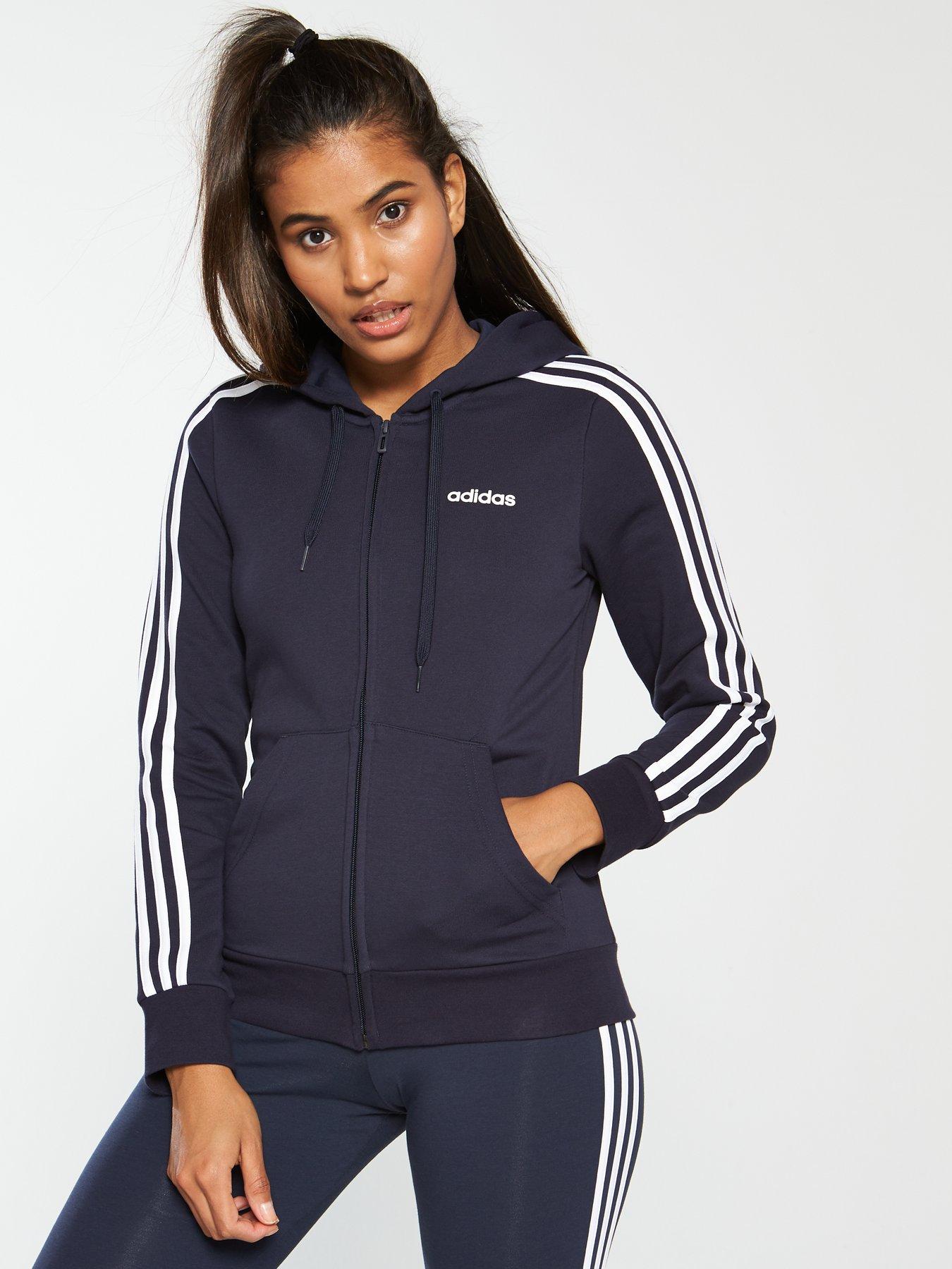 adidas 3 stripe zip through hoody