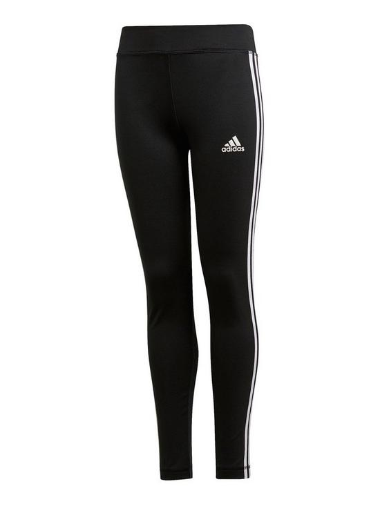 front image of adidas-girls-3-stripes-leggings-blackwhite