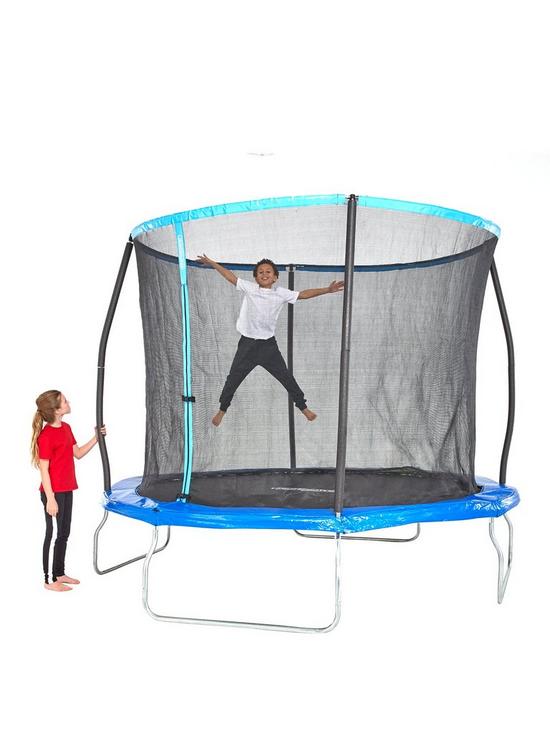 front image of sportspower-8ft-trampoline-with-easi-store-folding-enclosure-amp-flip-pad