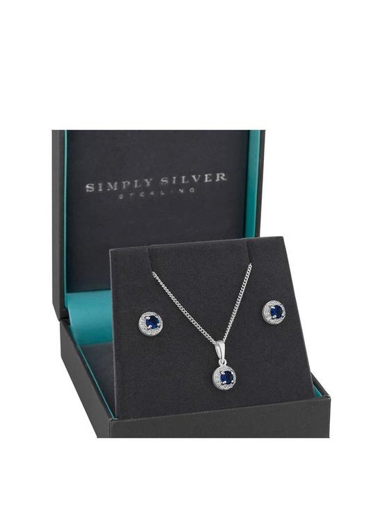front image of simply-silver-sterling-silver-sapphire-and-cz-halo-earringsnbsppendant-set