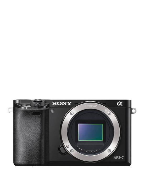 front image of sony-a6000-e-mount-camera-with-aps-c-sensor-black