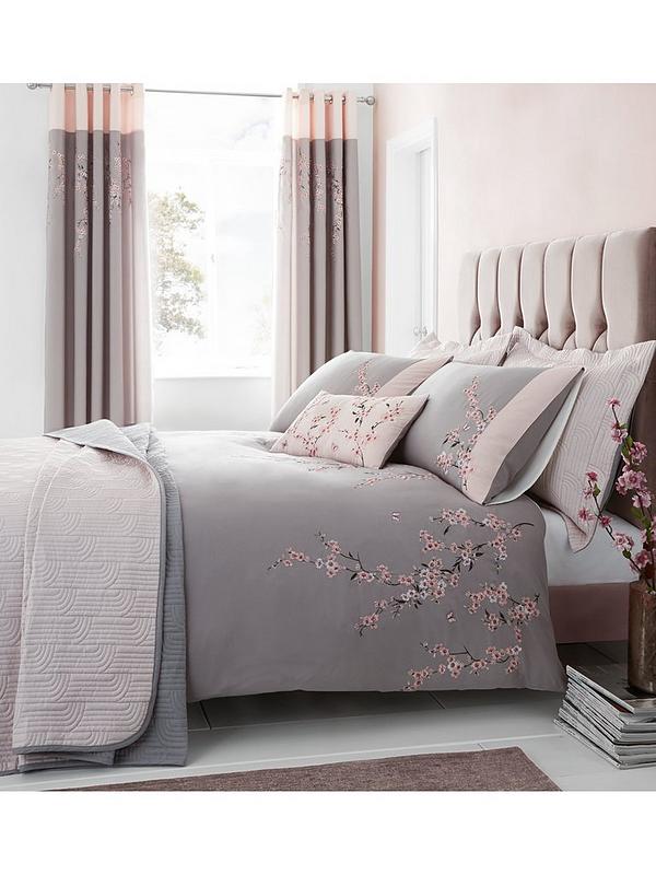 Catherine Lansfield Embroidered Blossom, White And Pink Duvet Cover Sets