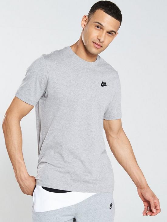 front image of nike-sportswear-club-t-shirt-dark-grey-heather