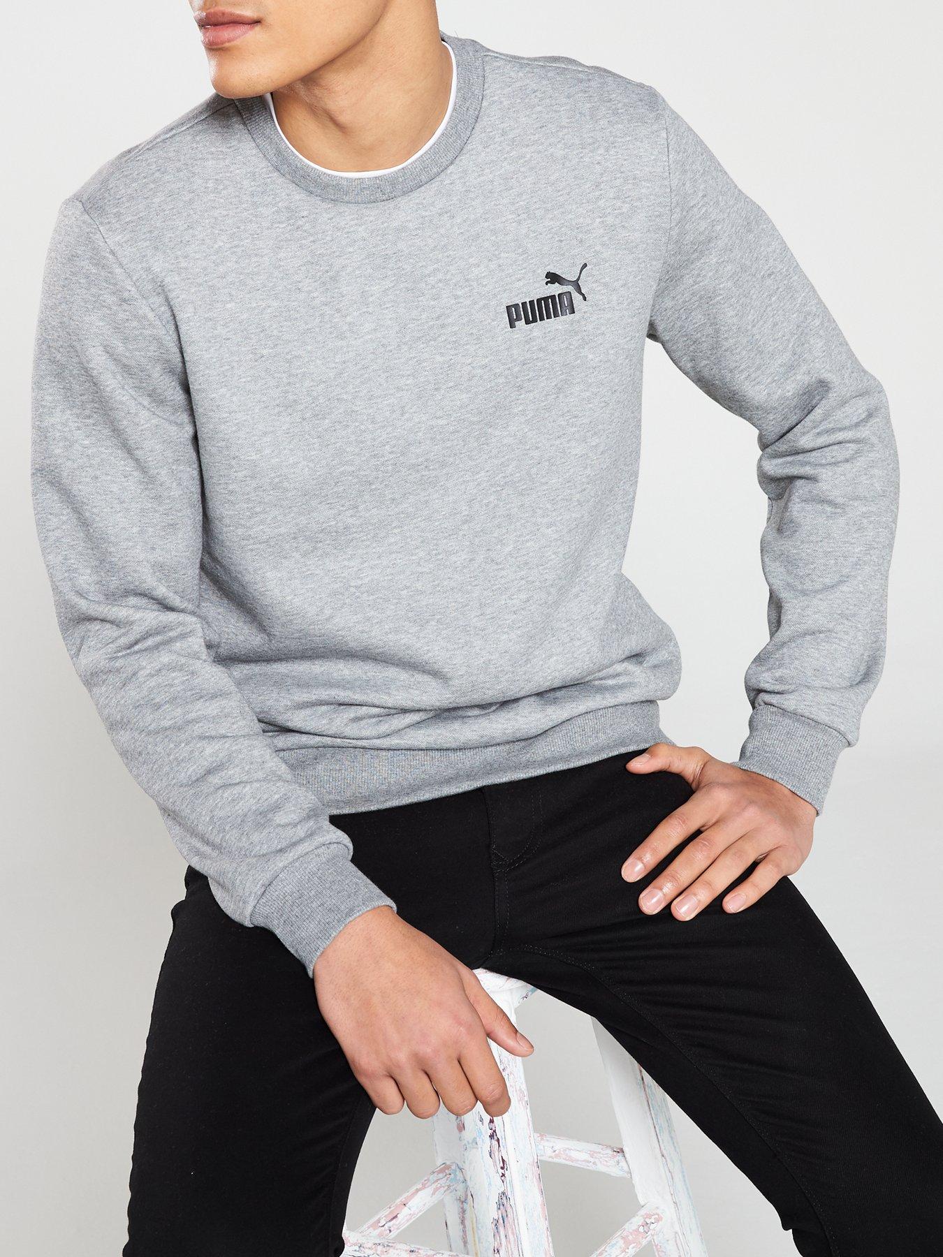 front image of puma-ess-small-logo-crew-fleece-grey