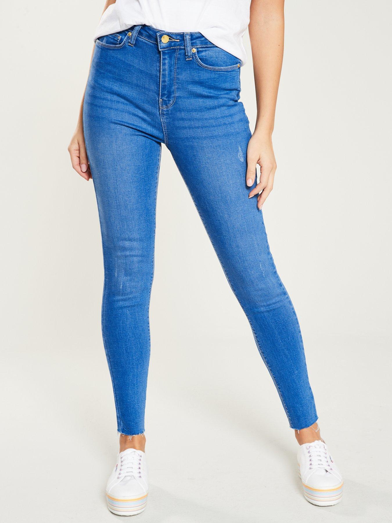 bright blue high waisted skinny jeans