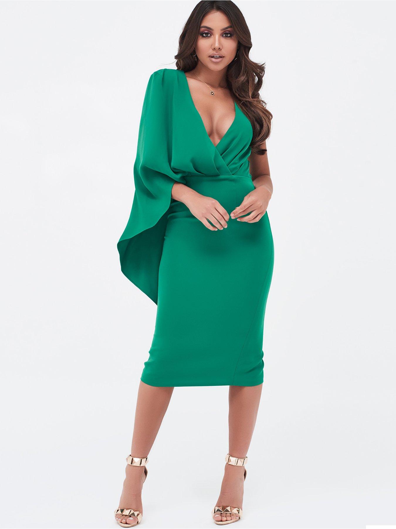 lavish alice one shoulder cape dress