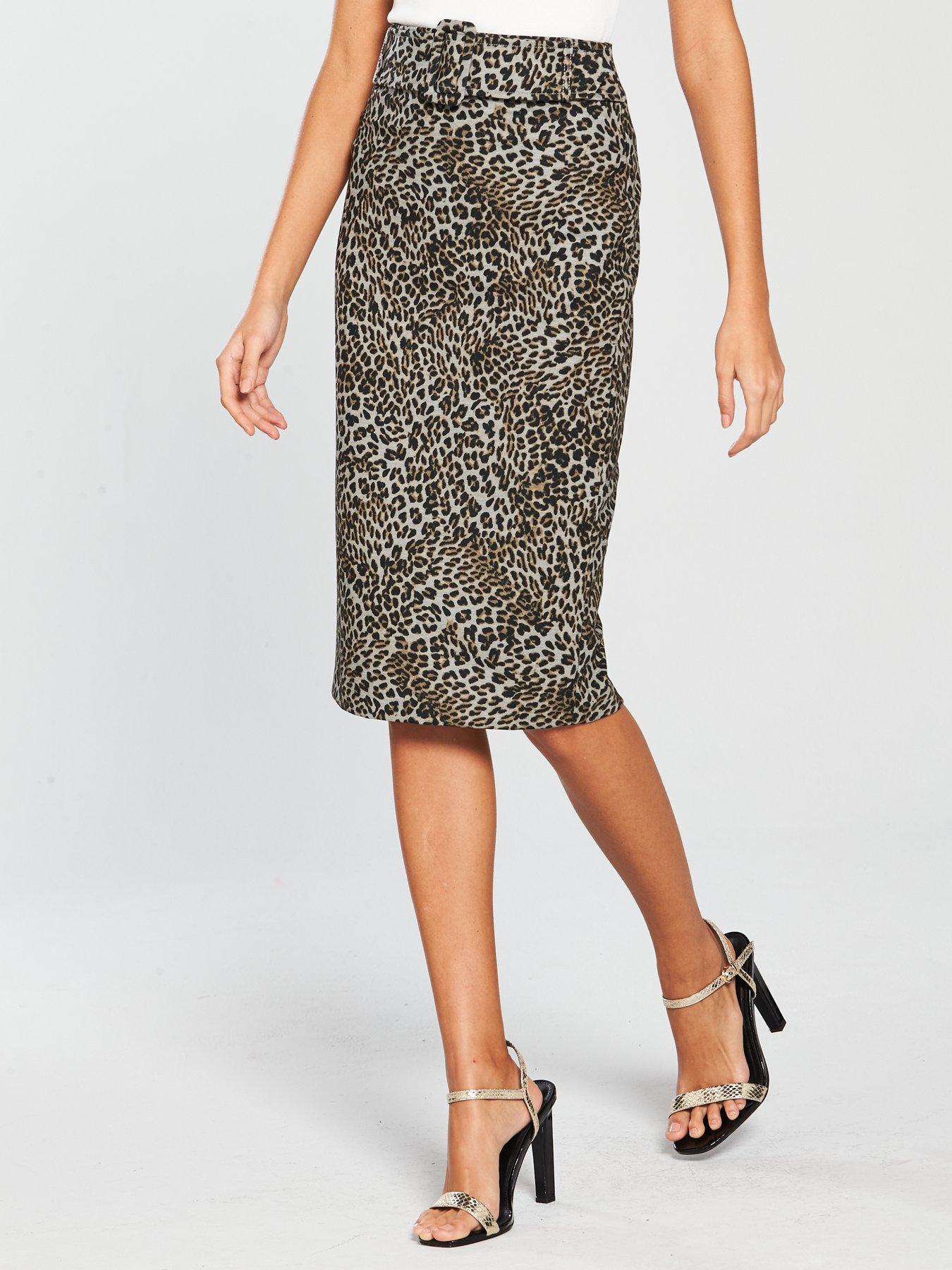 River Island Leopard Jersey Midi Skirt 