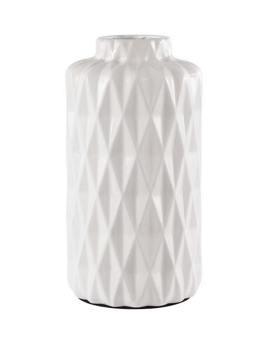 front image of glazed-white-faceted-vase