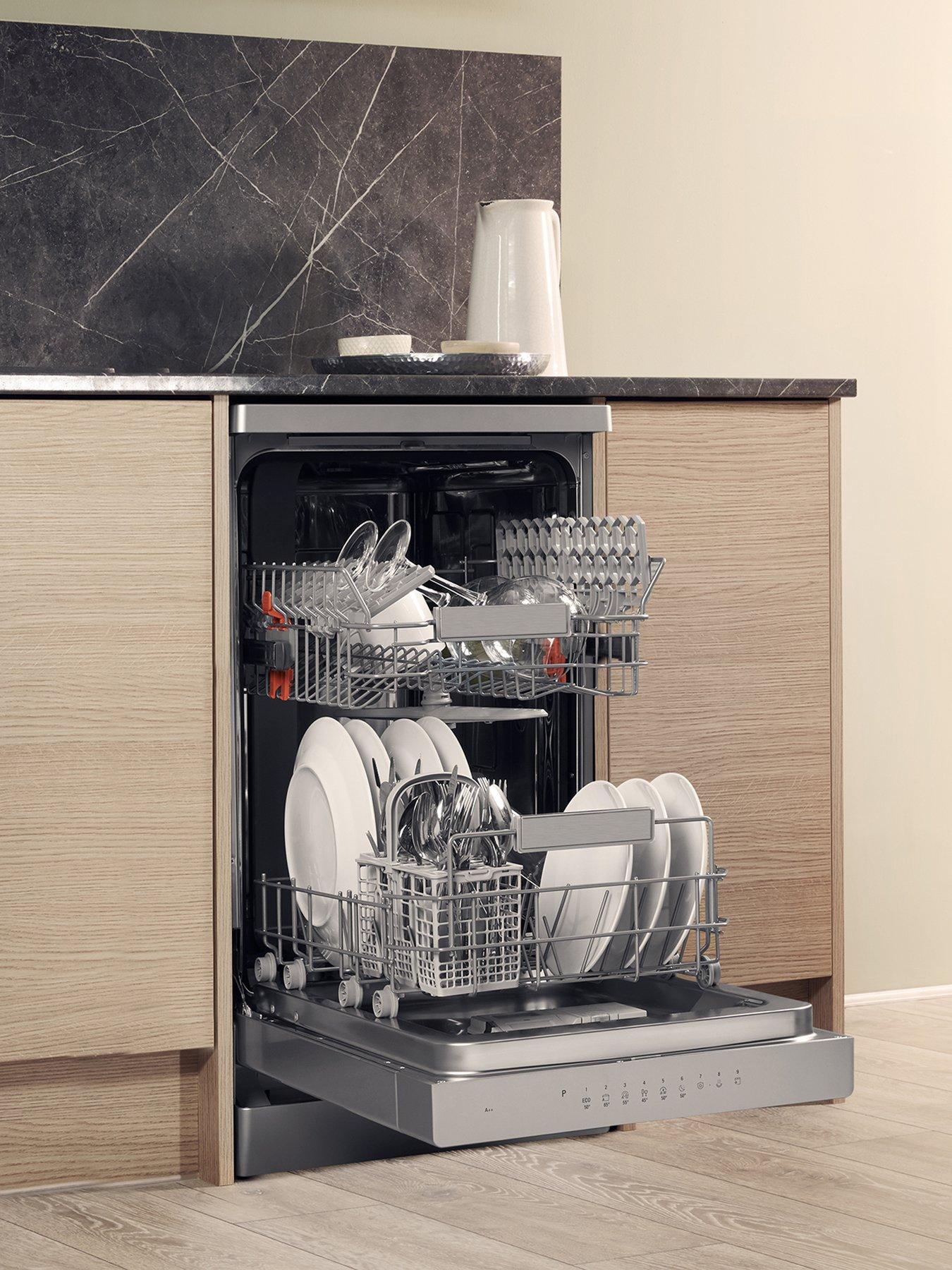  image of hotpoint-hsfo3t223wxukn-10-place-slimline-dishwasher-with-quick-wash-and-3d-zone-wash-inox