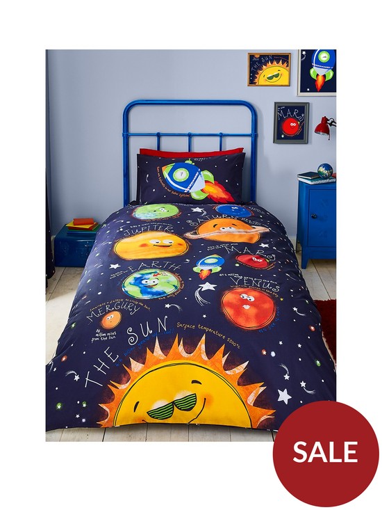 front image of catherine-lansfield-happy-space-single-duvet-cover-set-navy