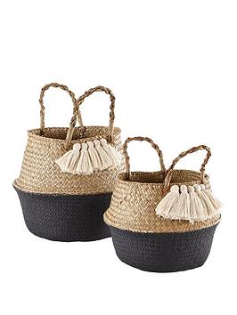 Ideal Home Ideal Home Set Of 2 Tasseled Belly Baskets Picture