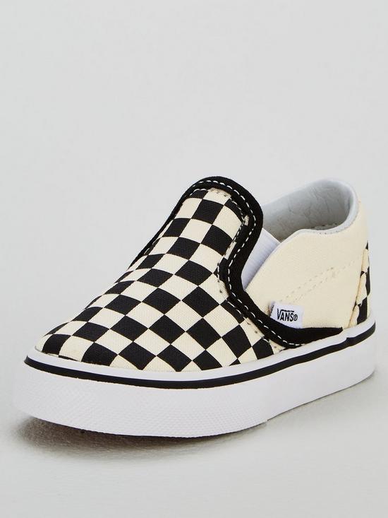 front image of vans-classic-slip-on-checkerboard-toddler-unisex-trainers-whiteblack