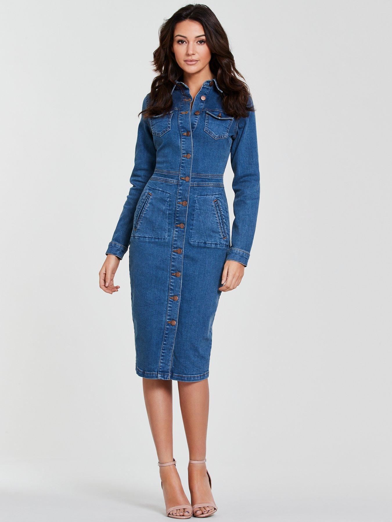 michelle keegan long sleeve denim bodycon dress