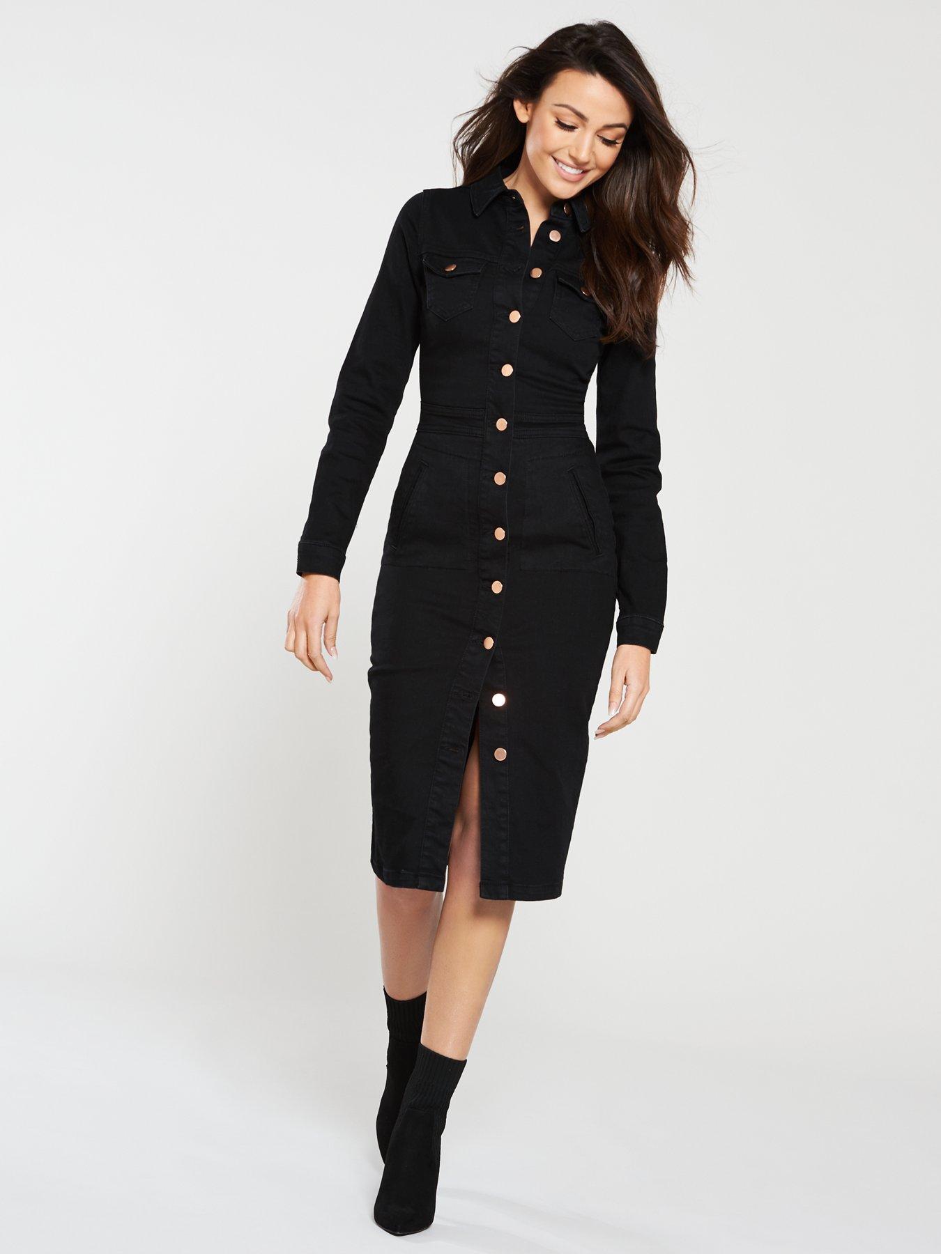 black long sleeve denim dress