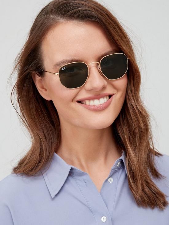 front image of ray-ban-hexagonal-sunglasses-gold