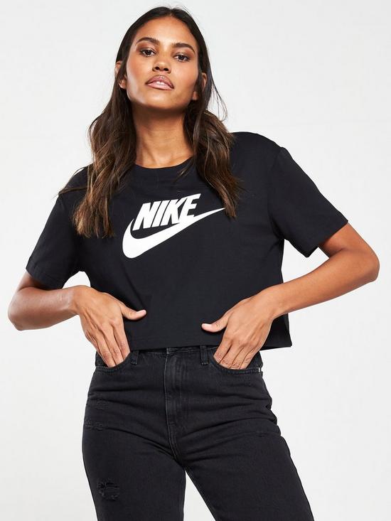 front image of nike-nsw-essential-futura-short-sleeve-crop-tee-black