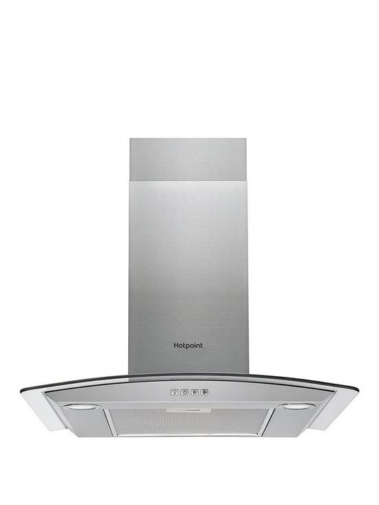 front image of hotpoint-phgc74flmx-70cm-curved-glass-cooker-hood-stainless-steel