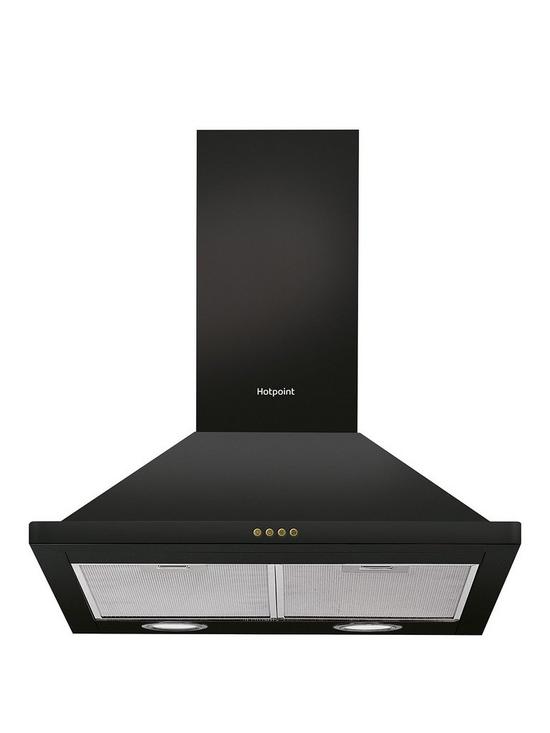 front image of hotpoint-phpn64flmk-60cmnbspwide-pyramid-cooker-hood-black