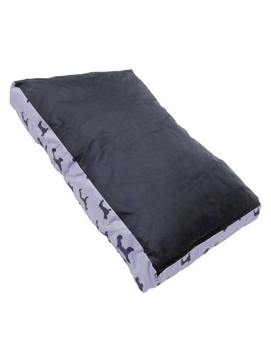 back image of rosewood-padded-dogs-print-grey-mattress