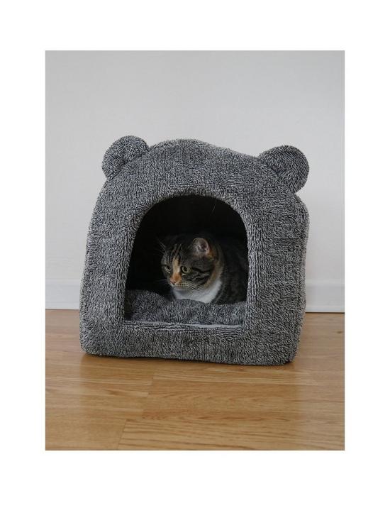 front image of rosewood-grey-teddy-bear-cat-bed