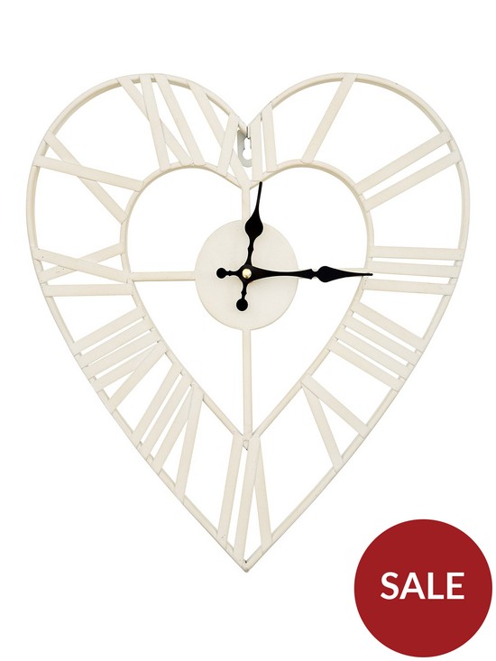front image of metal-heart-shape-wall-clock