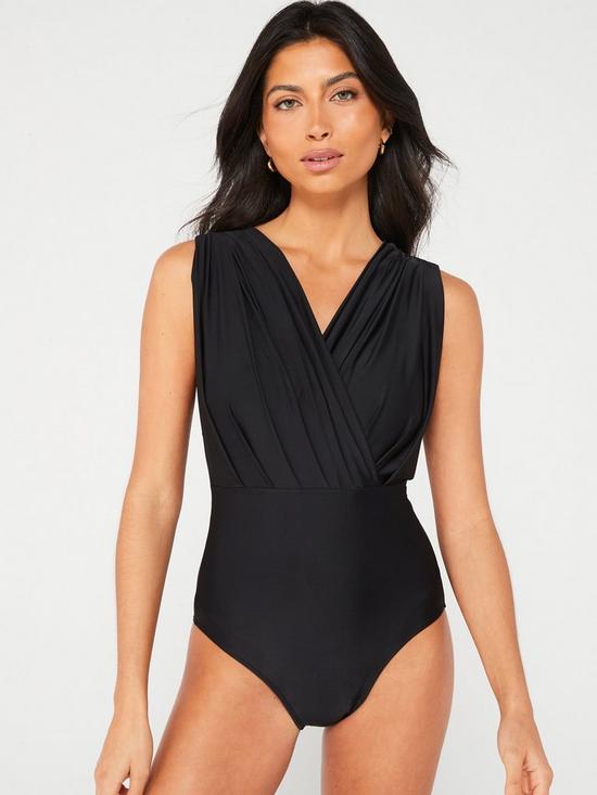 front image of v-by-very-shape-enhancing-draped-swimsuit-black