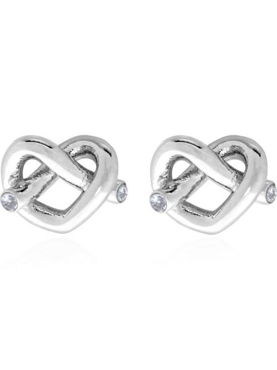 front image of kate-spade-new-york-loves-me-knot-stud-earrings-silver