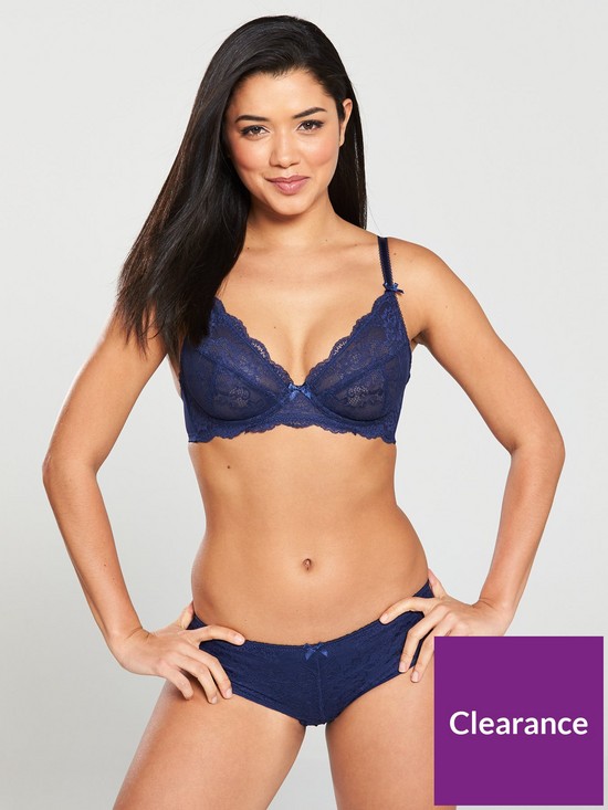 front image of figleaves-juliette-lace-non-padded-bra-navy