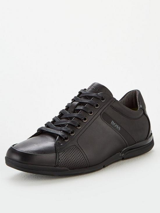 front image of boss-athleisure-saturn-leather-trainers-black