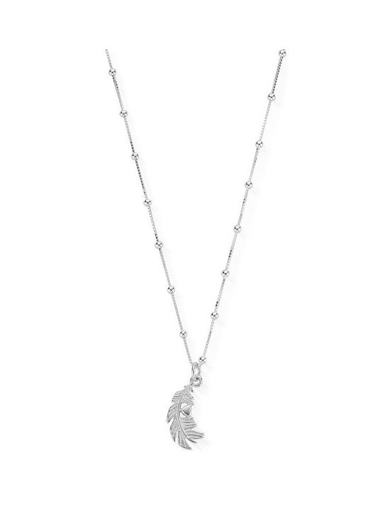 front image of chlobo-sterling-silver-bobble-chain-heart-in-feather-pendant-necklace