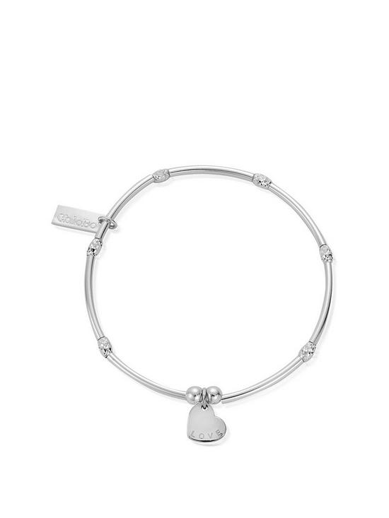 front image of chlobo-sterling-silver-mini-noodle-sparkle-rice-love-heart-bracelet