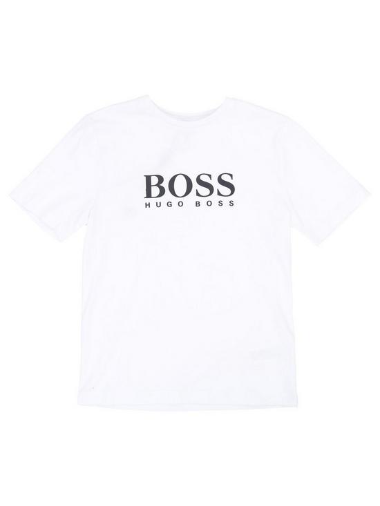 front image of boss-boys-classic-short-sleeve-logo-t-shirt-white