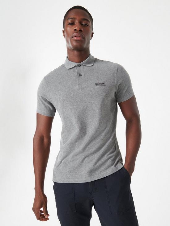 front image of barbour-international-essential-polo-shirt-grey