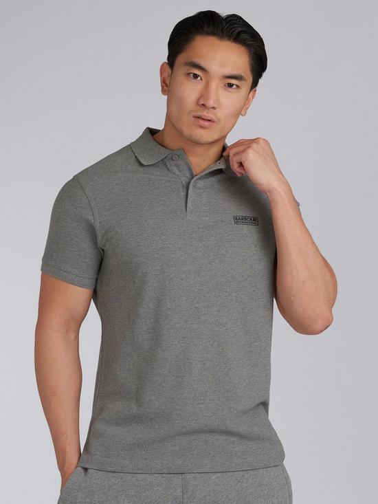 front image of barbour-international-essential-polo-shirt-grey
