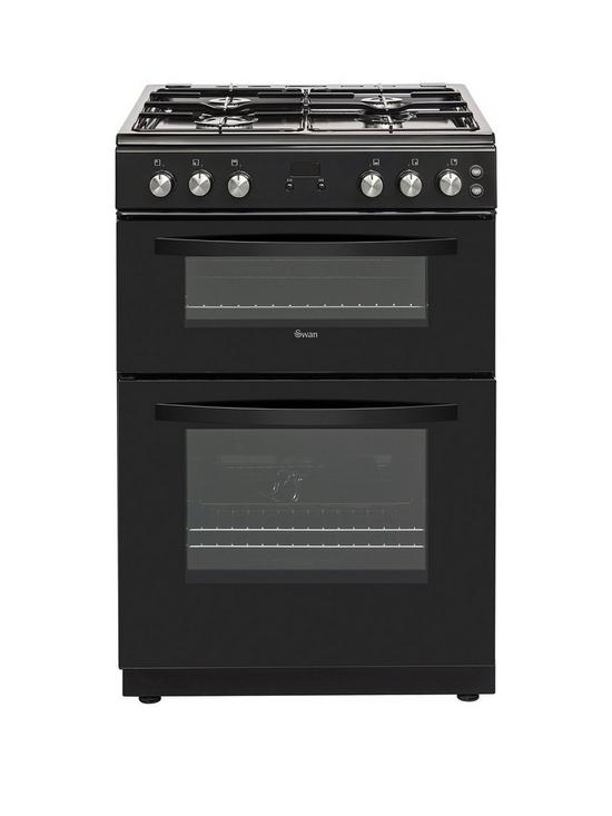 front image of swan-sx15862b-60cm-widenbspdouble-oven-gas-cooker-black