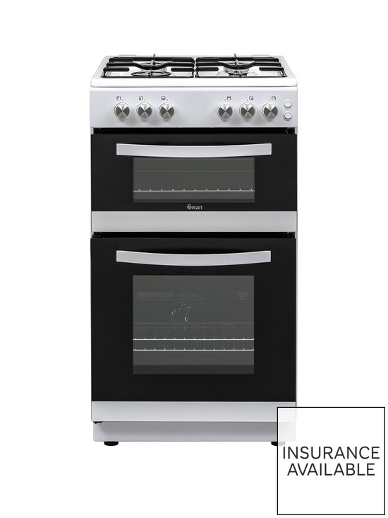 front image of swan-sx15871w-50cm-wide-twin-cavity-gas-cooker-white