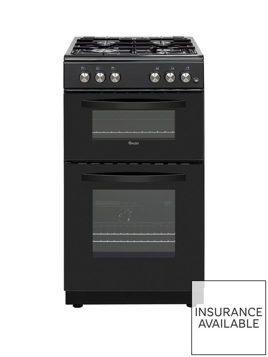 front image of swan-sx15871b-50cm-wide-twin-cavity-gas-cooker-black