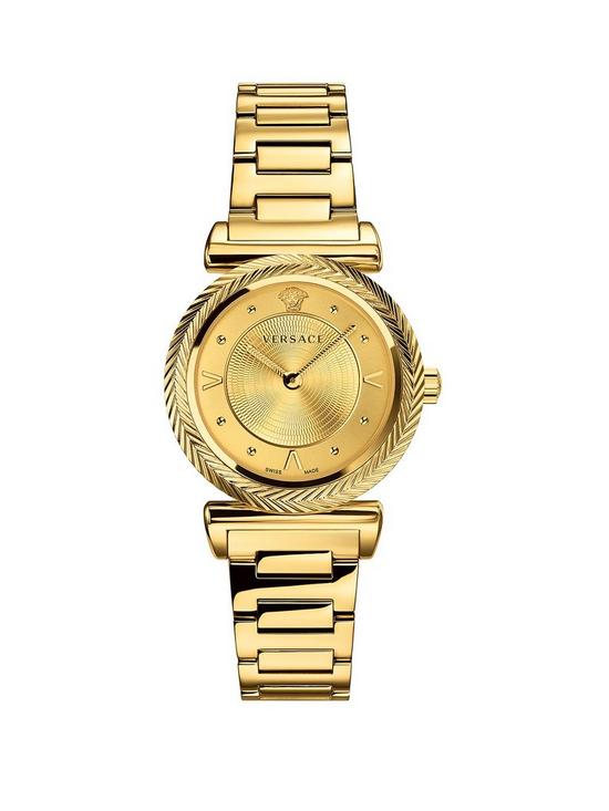 front image of versace-v-motif-gold-sunray-35mm-dial-gold-ip-stainless-steel-bracelet-ladies-watch