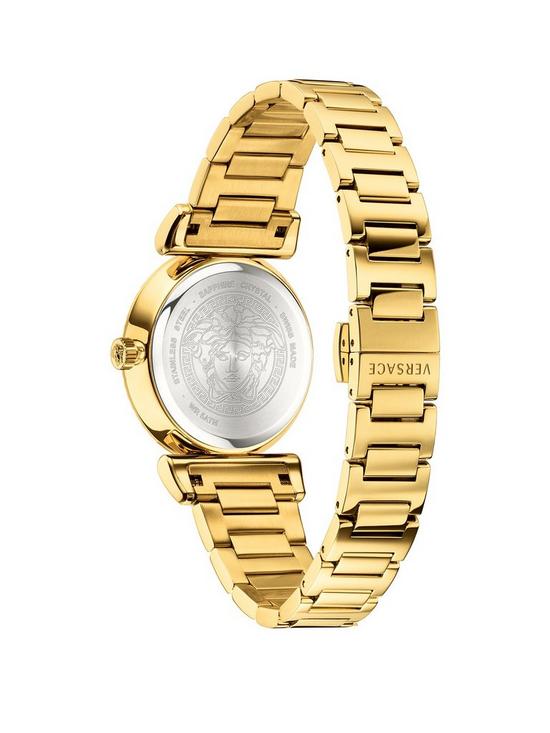 stillFront image of versace-v-motif-gold-sunray-35mm-dial-gold-ip-stainless-steel-bracelet-ladies-watch