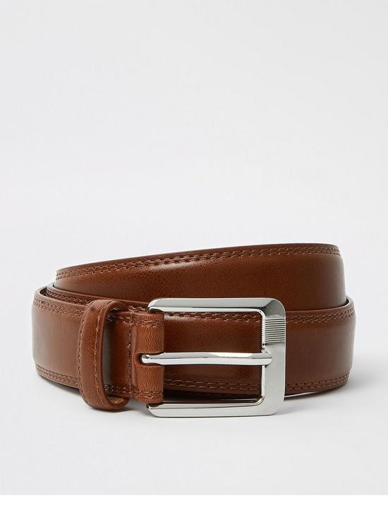 front image of river-island-mens-leather-belt-tan