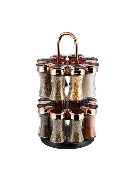 stillFront image of tower-rose-gold-and-black-rotating-spice-rack-and-16-jars-with-spices