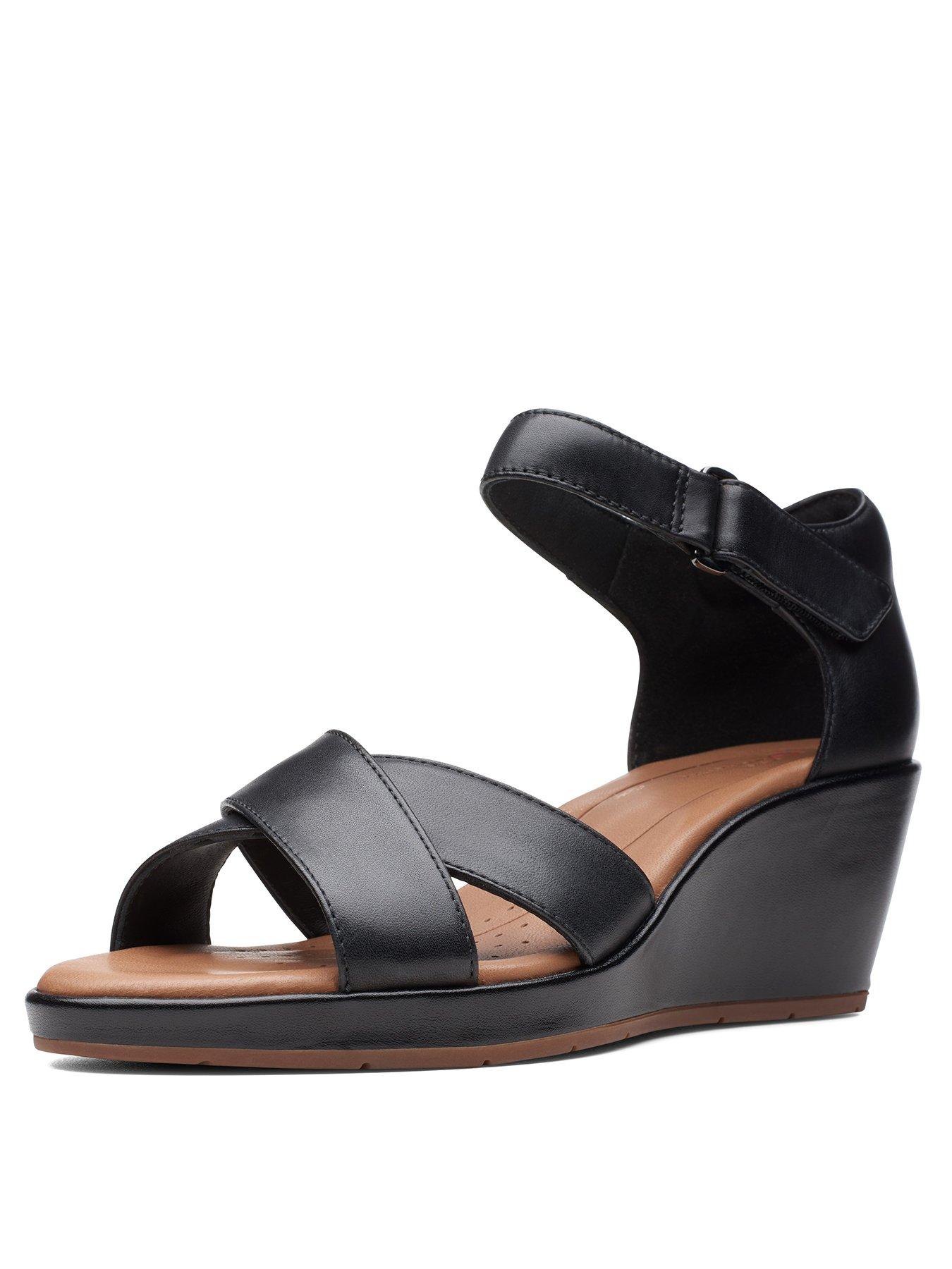 clarks black sandals wide fit