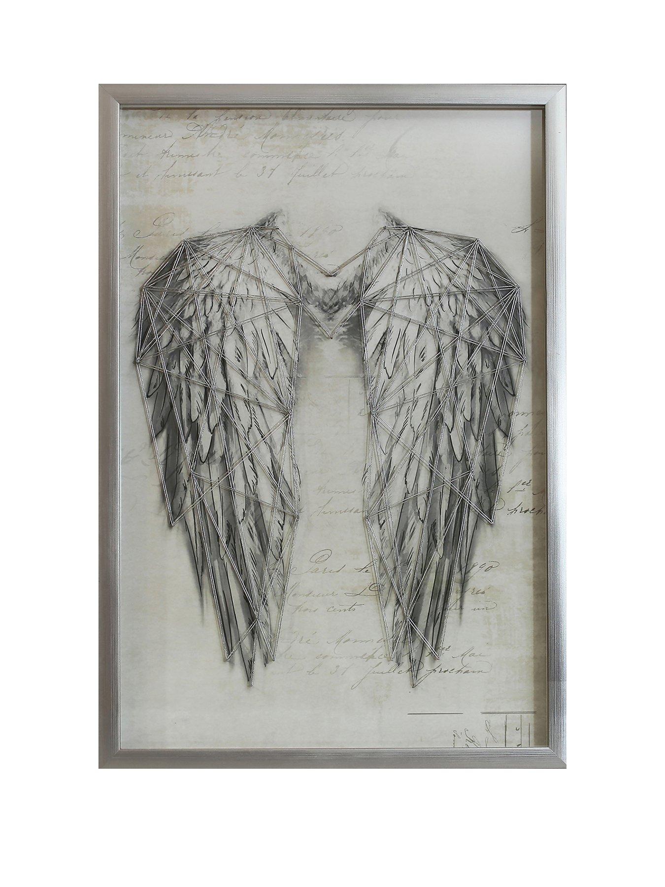 Angel Wings Silver Metallic String Art Framed Print - 