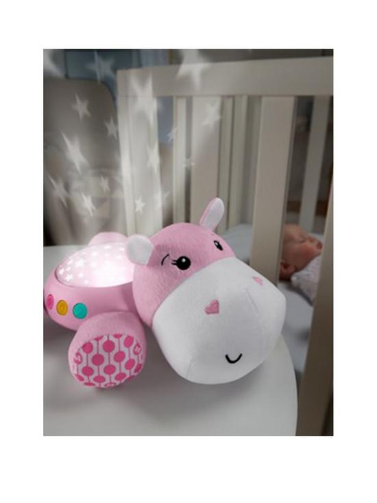 front image of fisher-price-hippo-cuddle-projection-soother-pink