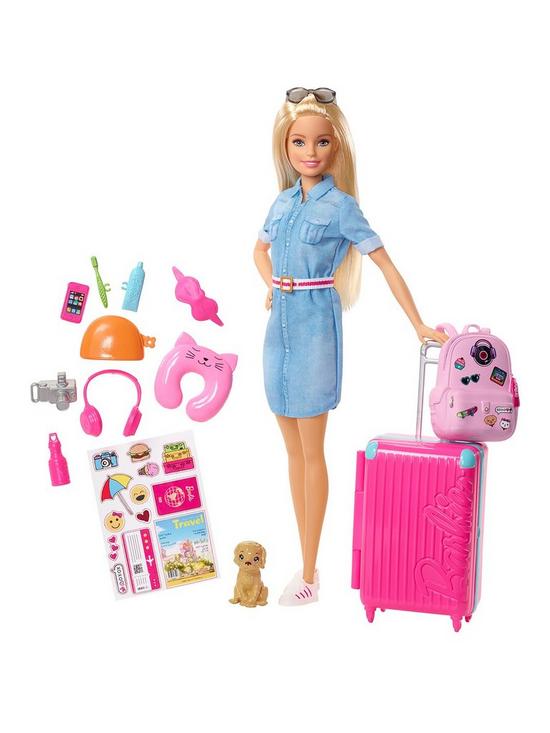 front image of barbie-doll-travel-set-with-puppy-and-accessories