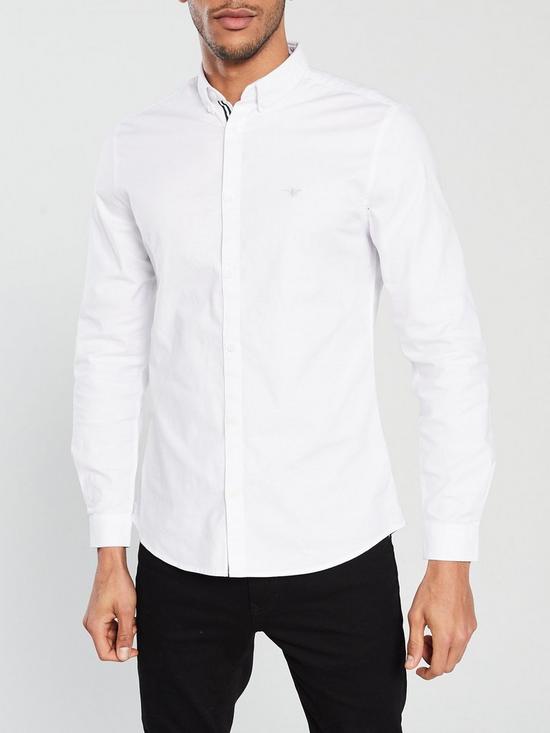 front image of river-island-white-oxford-stretch-long-sleeve-shirt