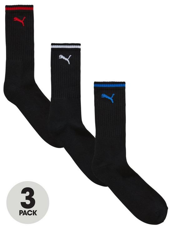 front image of puma-3-pack-stripe-sport-socks-black