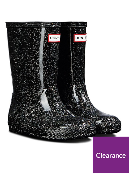 front image of hunter-original-kids-starcloud-wellington-boots-black-glitter